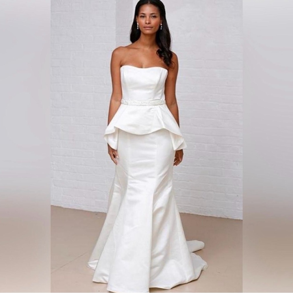 David’s Bridal Strapless Ivory Satin Wedding Dress | NWT